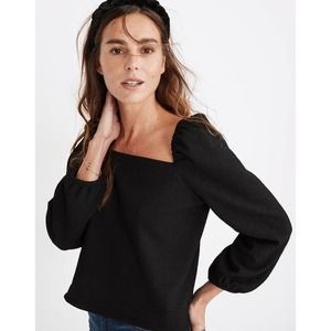Madewell Crepe Square Neck Puff Sleeve Top Blouse Black Size XL